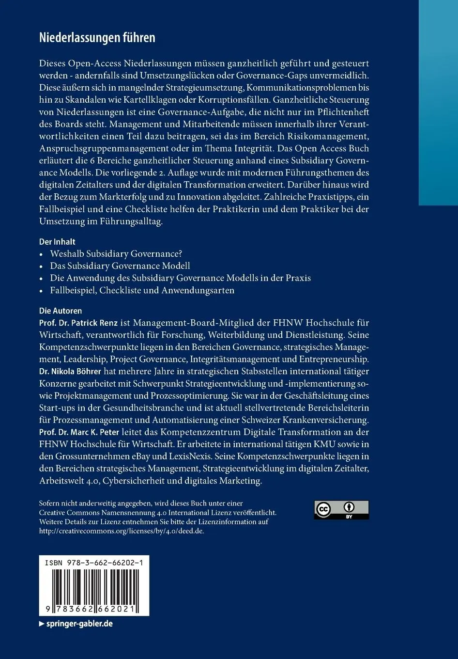 Rückseite: 9783662662021 | Niederlassungen führen | Mit Subsidiary Governance zum Erfolg | Buch