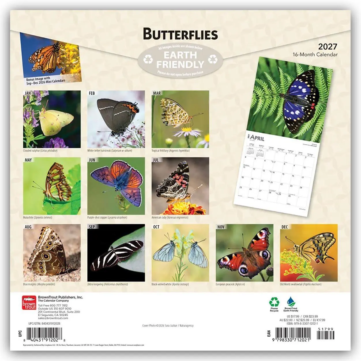 Rückseite: 9798330712021 | Butterflies - Schmetterlinge 2027 - 16-Monatskalender | Publishers