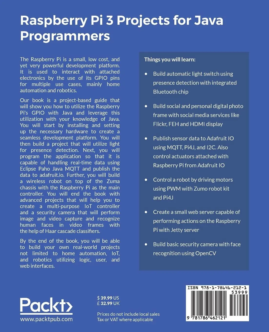 Rückseite: 9781786462121 | Raspberry Pi 3 Projects for Java Programmers | Seneviratne (u. a.)