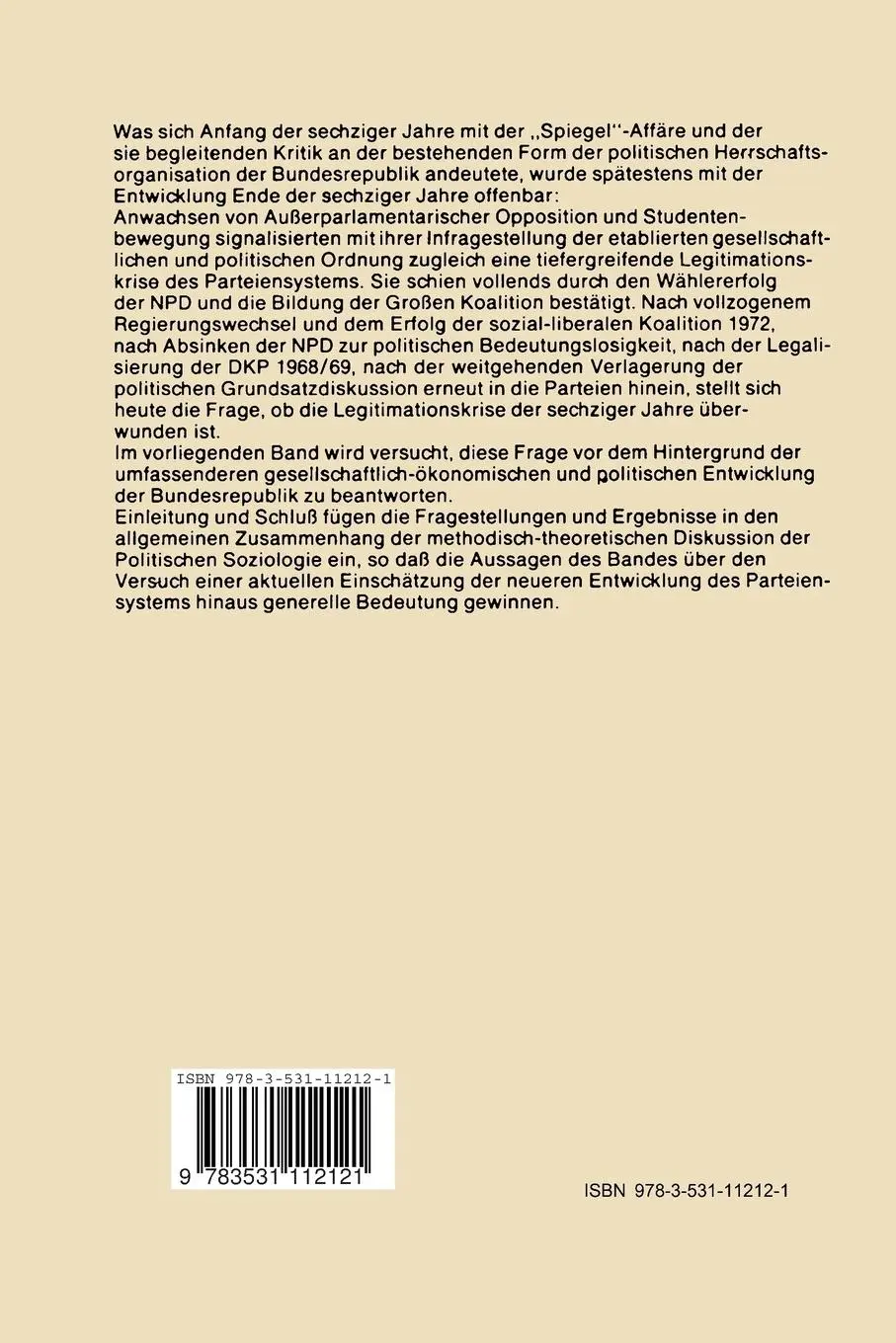 Rückseite: 9783531112121 | Parteiensystem in der Legitimationskrise | Rolf Ebbighausen (u. a.)