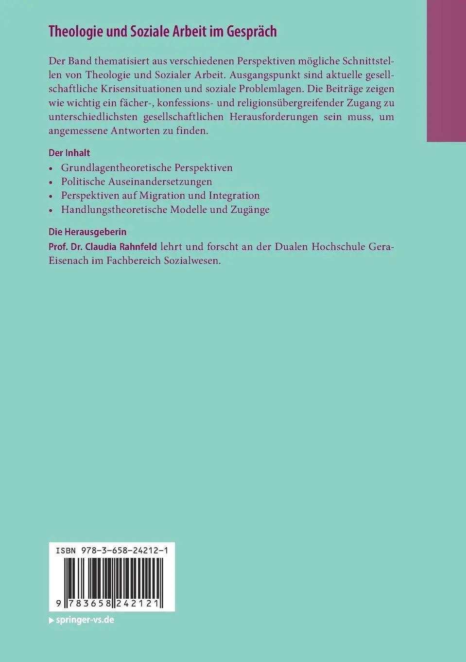 Rückseite: 9783658242121 | Theologie und Soziale Arbeit im Gespräch | Claudia Rahnfeld | Buch