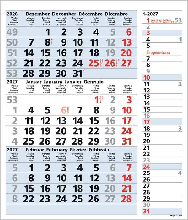 Bild: 9783819302121 | 3-Monats-Planer Combi Blau 2027 | Verlag Korsch | Kalender | 12 S.