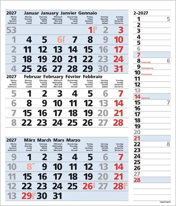 Bild: 9783819302121 | 3-Monats-Planer Combi Blau 2027 | Verlag Korsch | Kalender | 12 S.