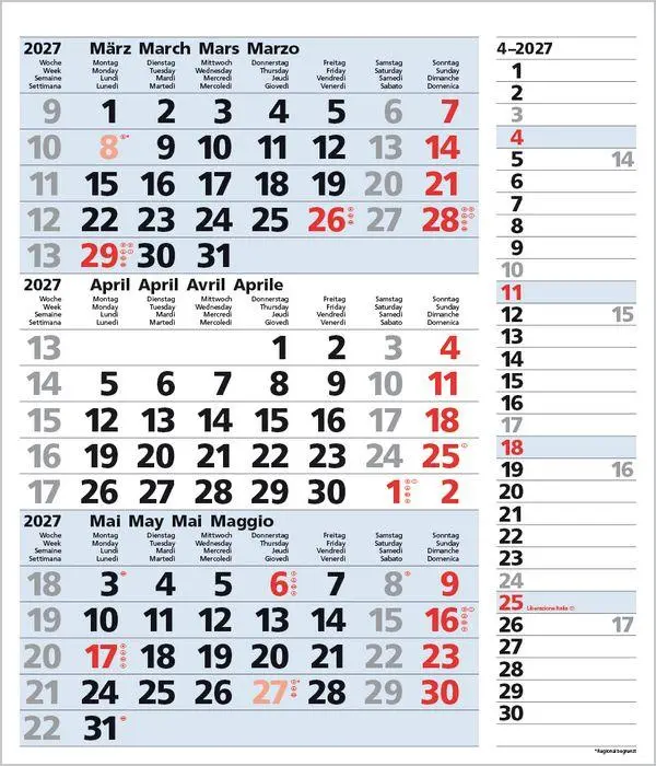 Bild: 9783819302121 | 3-Monats-Planer Combi Blau 2027 | Verlag Korsch | Kalender | 12 S.
