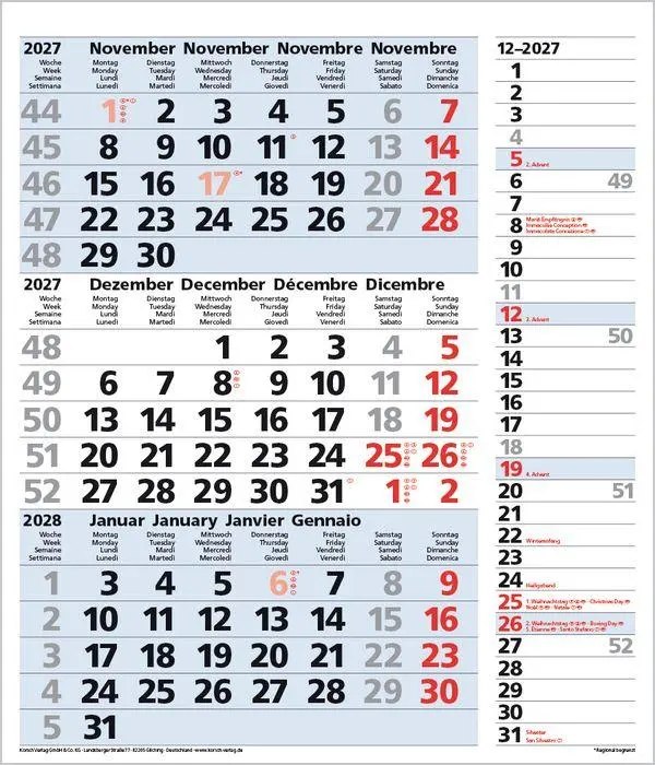 Bild: 9783819302121 | 3-Monats-Planer Combi Blau 2027 | Verlag Korsch | Kalender | 12 S.
