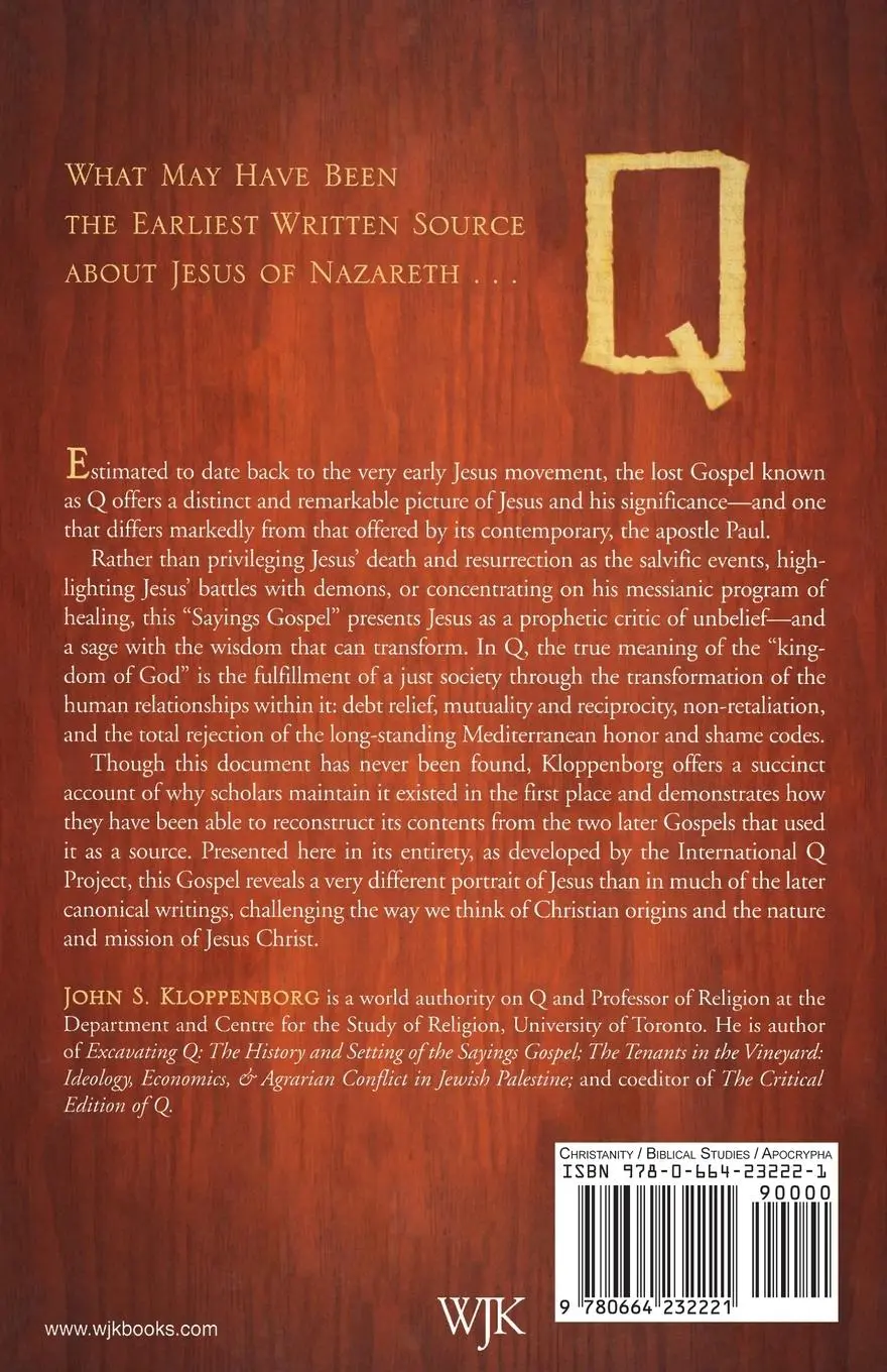 Rückseite: 9780664232221 | Q, the Earliest Gospel | John S. Kloppenborg | Taschenbuch | Englisch