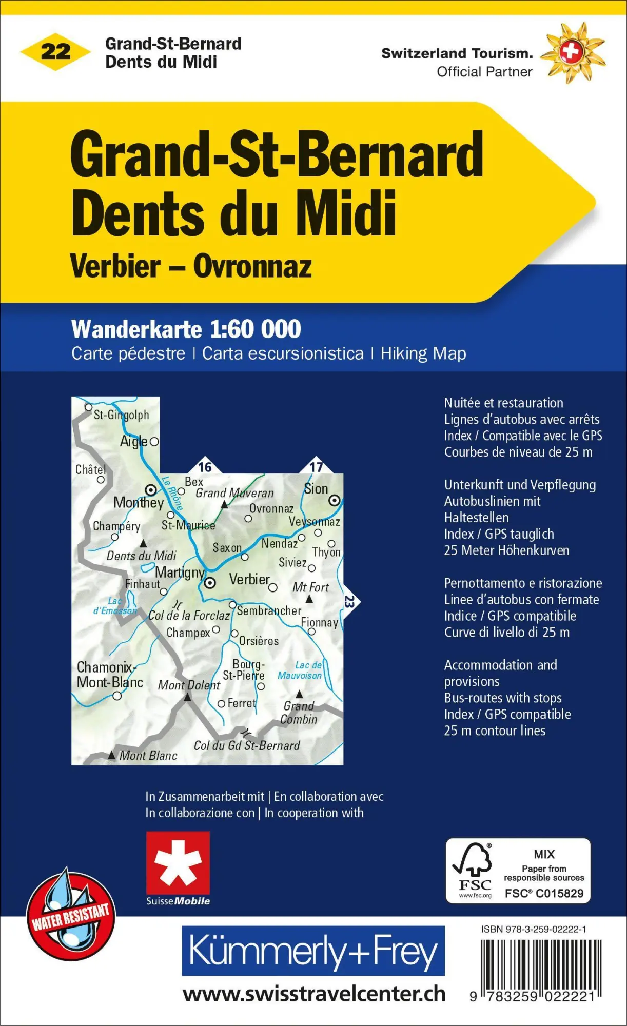 Bild: 9783259022221 | Grand-St-Bernard - Dents du Midi, Verbiez, Ovronnaz Wanderkarte | 2022