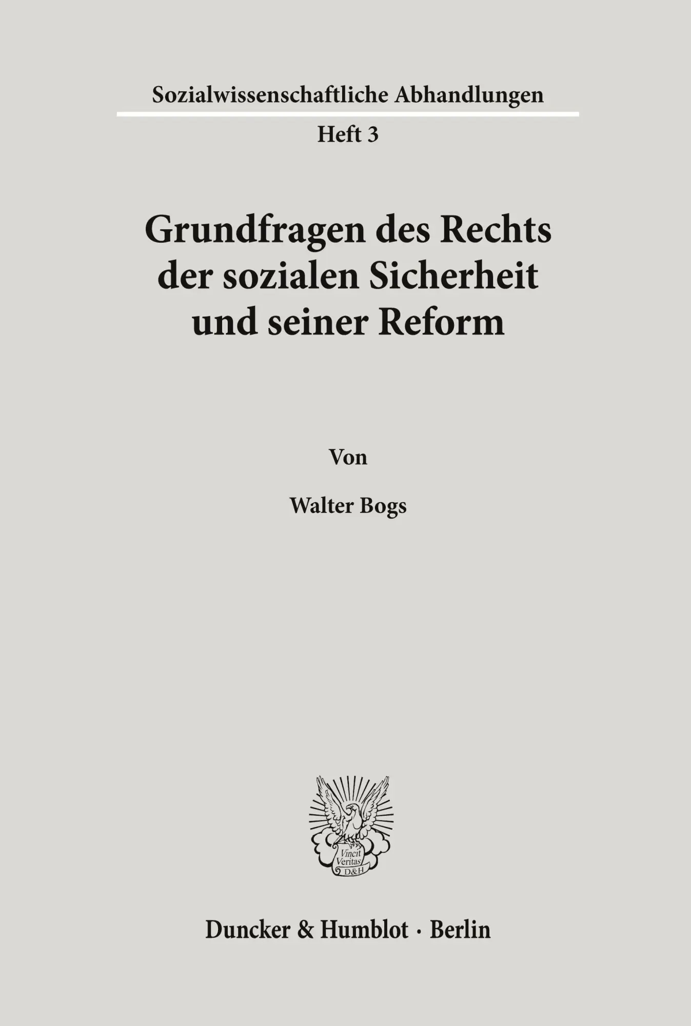 Cover: 9783428002221 | Grundfragen des Rechts der sozialen Sicherheit und seiner Reform.