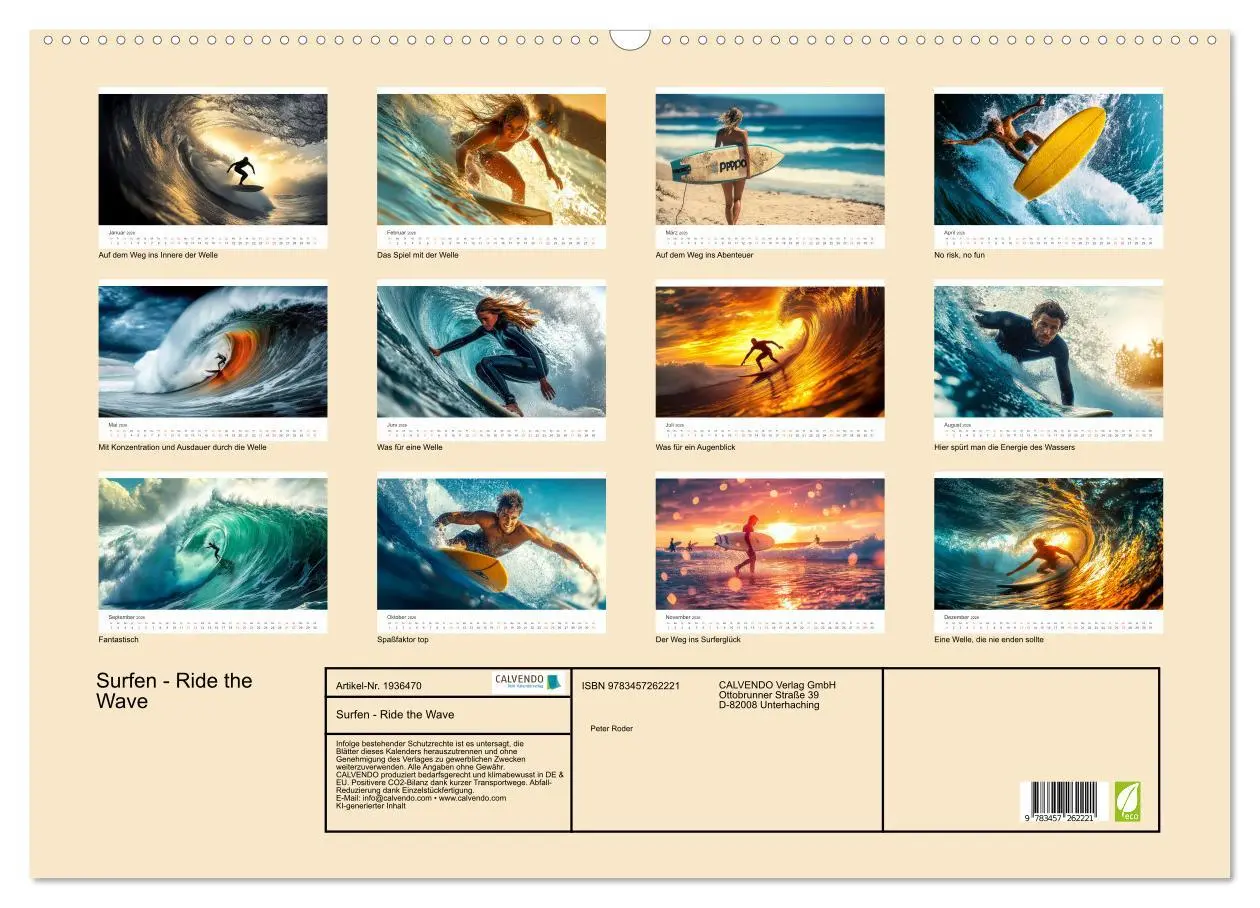 Bild: 9783457262221 | Surfen - Ride the Wave (Wandkalender 2026 DIN A2 quer), CALVENDO...