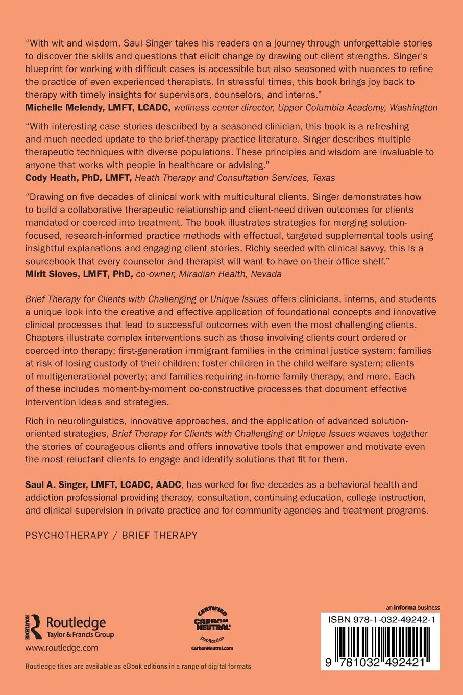 Rückseite: 9781032492421 | Brief Therapy for Clients with Challenging or Unique Issues | Singer