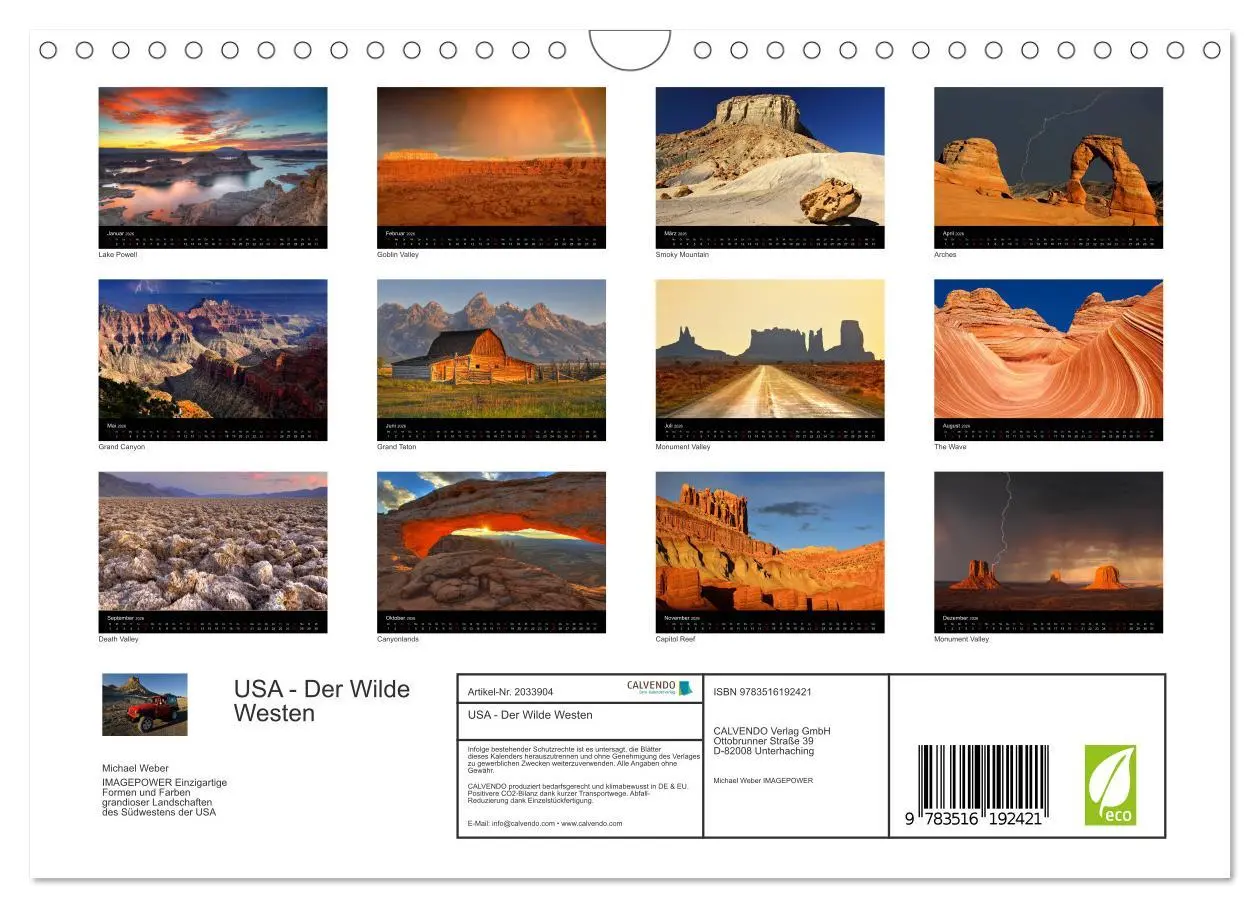Bild: 9783516192421 | USA - Der Wilde Westen (Wandkalender 2026 DIN A4 quer), CALVENDO...
