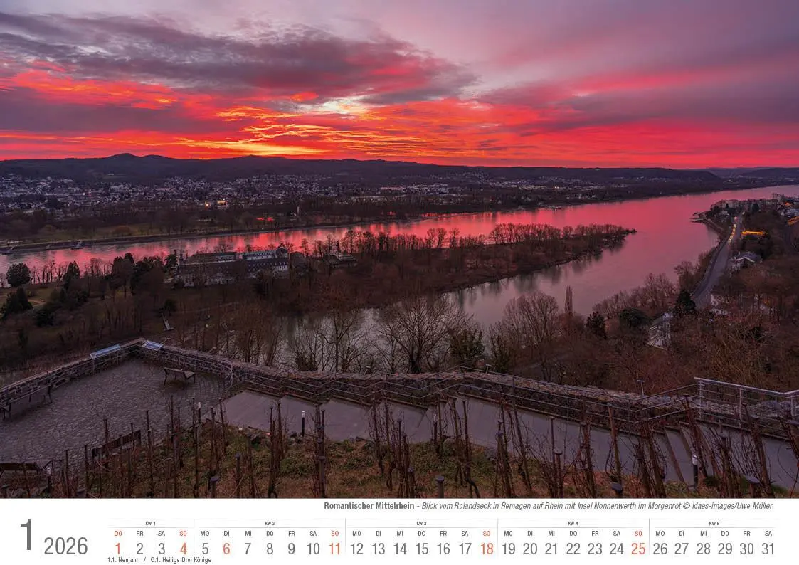 Bild: 9783965352421 | Romantischer Mittelrhein 2026 Bildkalender A4 quer, spiralgebunden