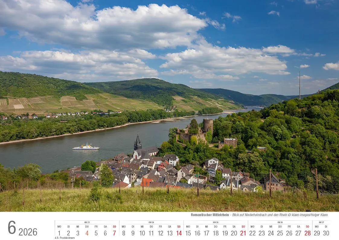 Bild: 9783965352421 | Romantischer Mittelrhein 2026 Bildkalender A4 quer, spiralgebunden