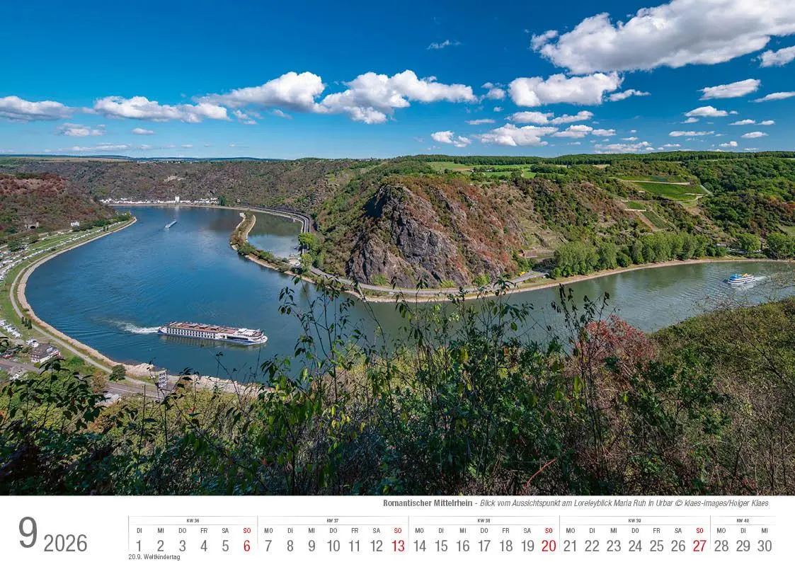Bild: 9783965352421 | Romantischer Mittelrhein 2026 Bildkalender A4 quer, spiralgebunden