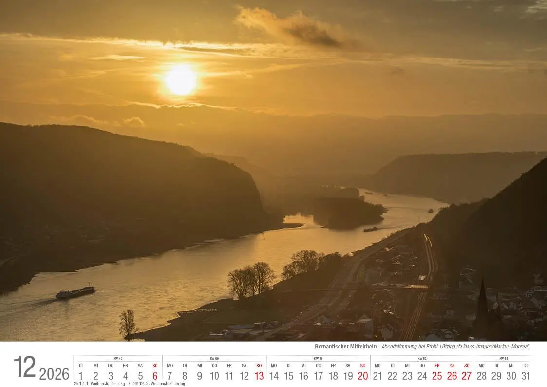 Bild: 9783965352421 | Romantischer Mittelrhein 2026 Bildkalender A4 quer, spiralgebunden