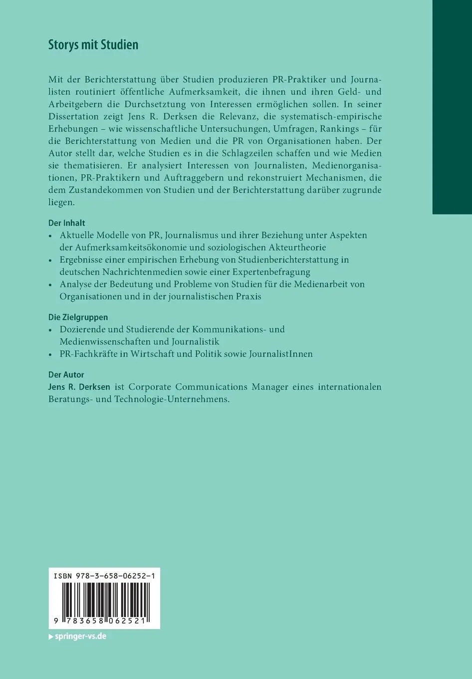 Rückseite: 9783658062521 | Storys mit Studien | Jens R. Derksen | Taschenbuch | xx | Deutsch