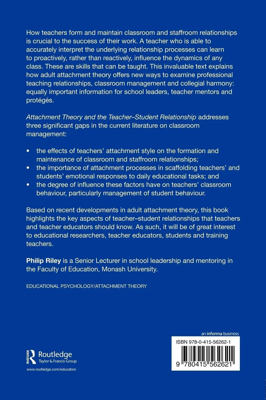 Rückseite: 9780415562621 | Attachment Theory and the Teacher-Student Relationship | Philip Riley
