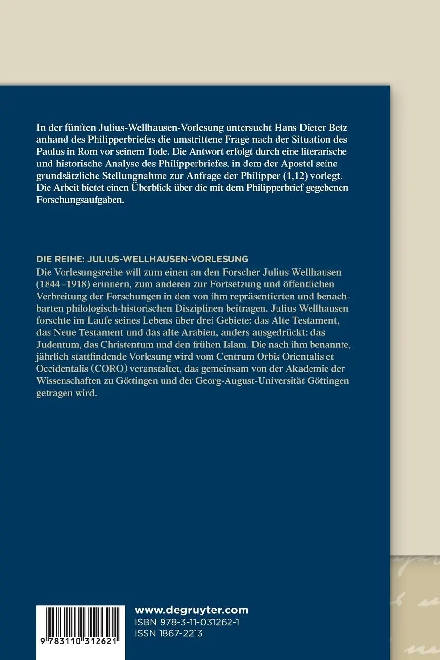 Rückseite: 9783110312621 | Der Apostel Paulus in Rom | Hans Dieter Betz | Taschenbuch | VIII