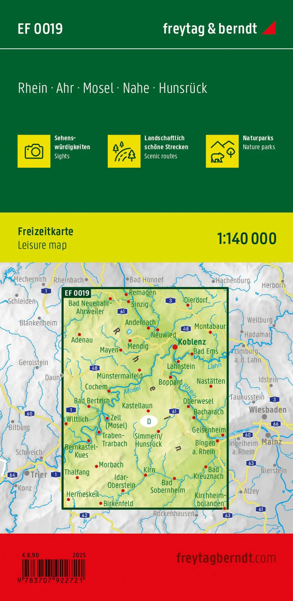 Rückseite: 9783707922721 | freytag &amp; berndt Freizeitkarte Rhein - Ahr - Mosel 1:140.000 | Berndt