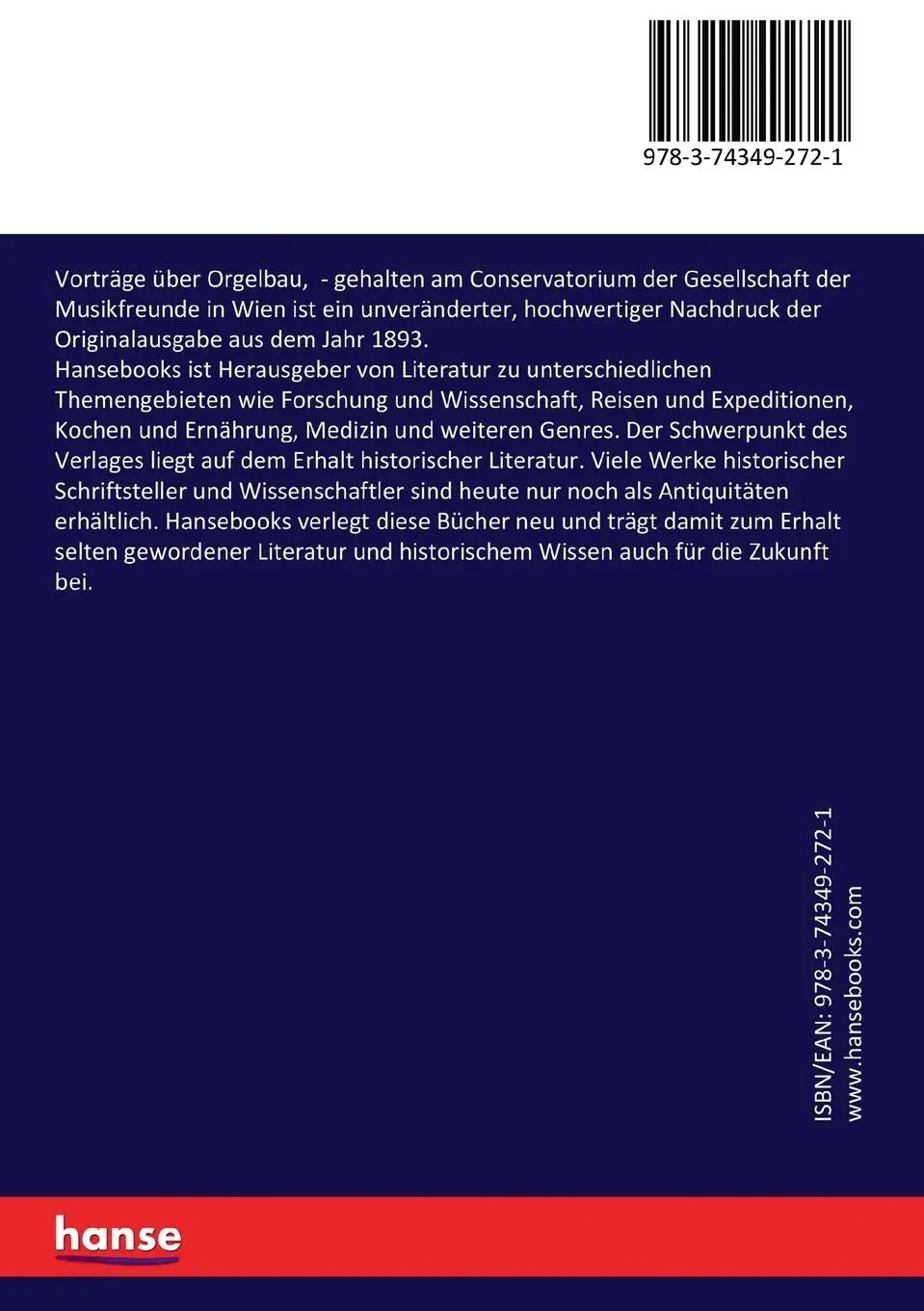 Rückseite: 9783743492721 | Vorträge über Orgelbau, | Leopold Alexander Zellner | Taschenbuch