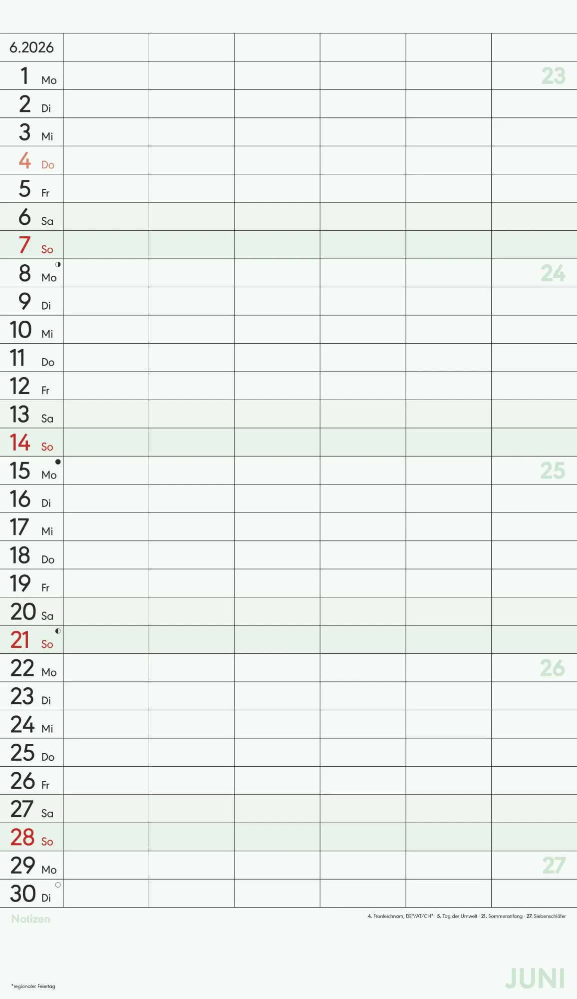 Bild: 4069095002821 | Superplaner XL 2026 6 Spalten - Familien-Timer 26x45 cm -...