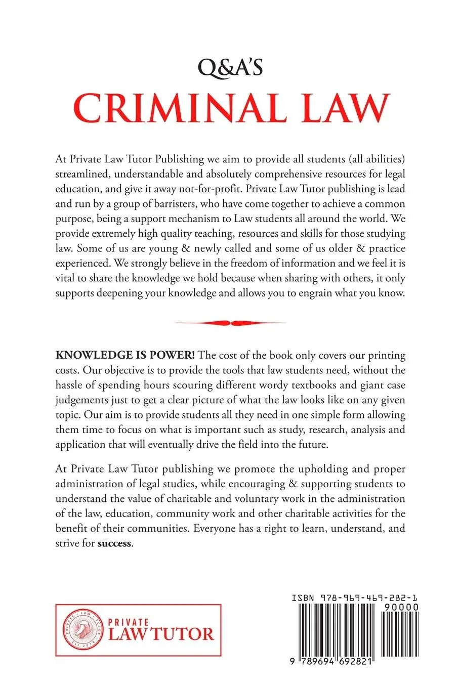 Rückseite: 9789694692821 | Criminal Law | Questions and Answers | Private Law Tutor Publishing