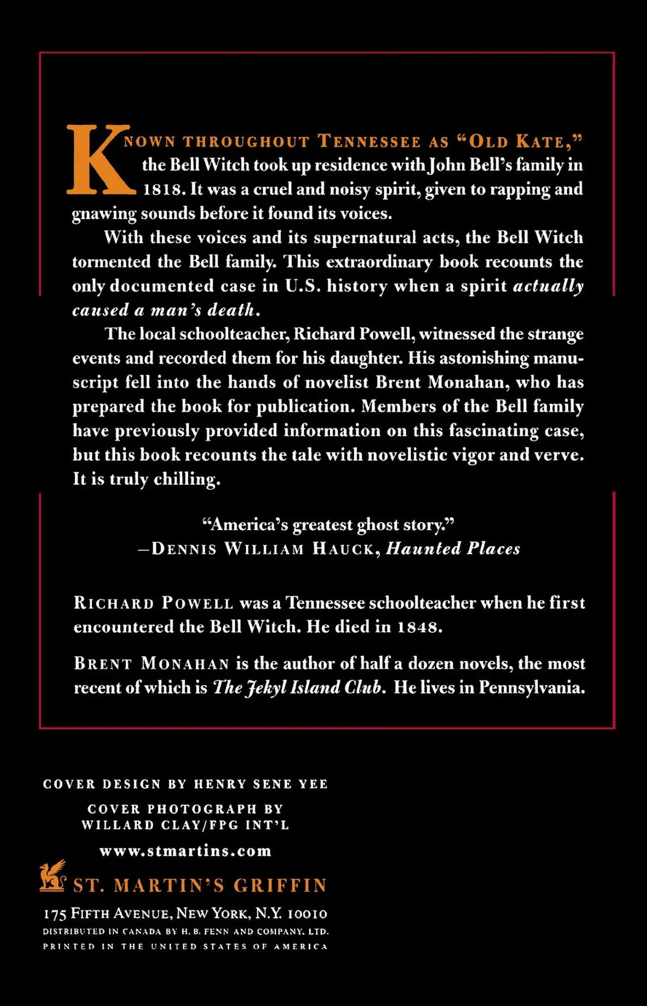 Rückseite: 9780312262921 | The Bell Witch | An American Haunting | Brent Monahan | Taschenbuch