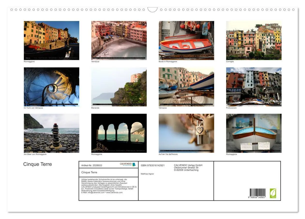 Bild: 9783516142921 | Cinque Terre (Wandkalender 2026 DIN A2 quer), CALVENDO Monatskalender