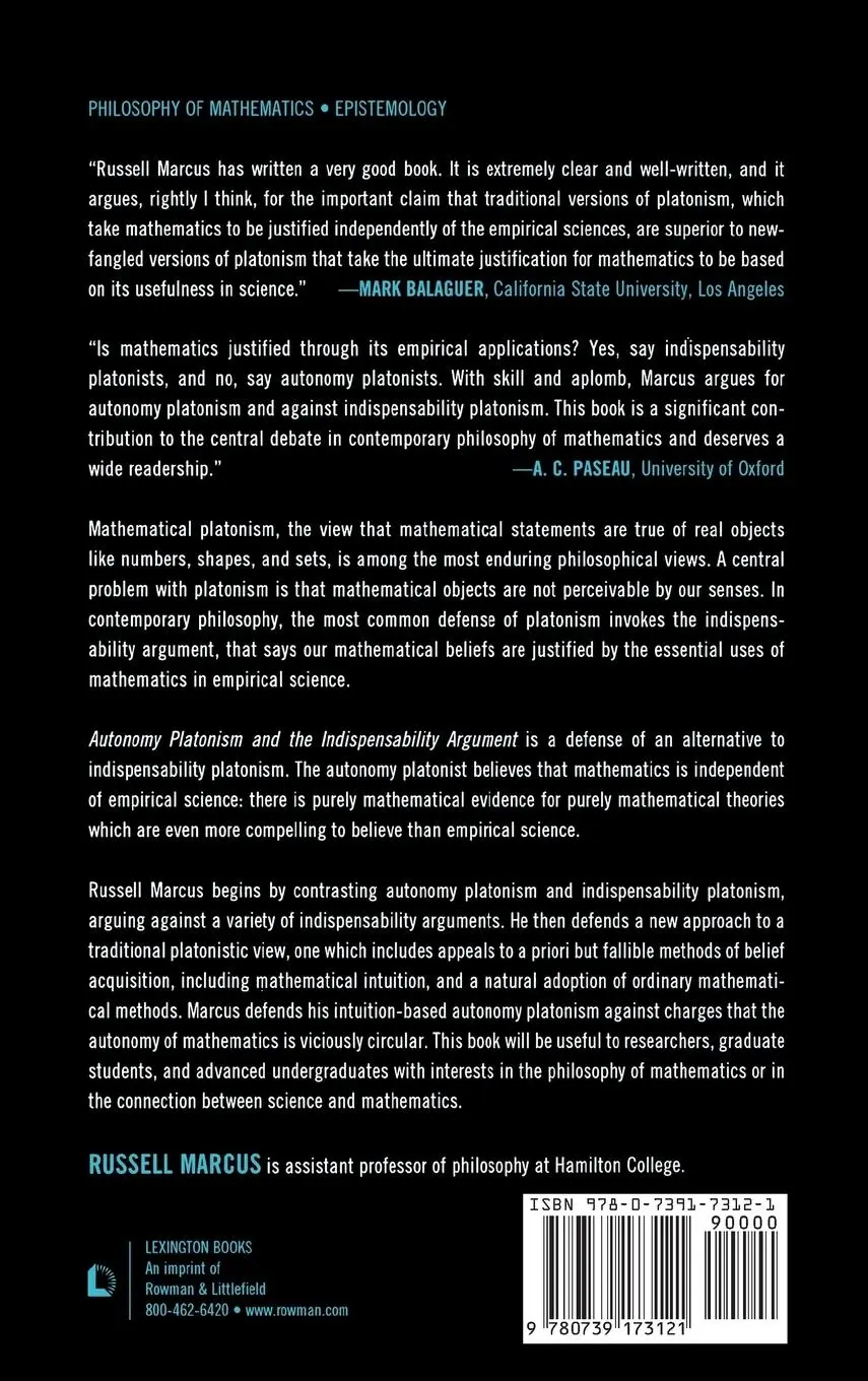 Rückseite: 9780739173121 | Autonomy Platonism and the Indispensability Argument | Russell Marcus