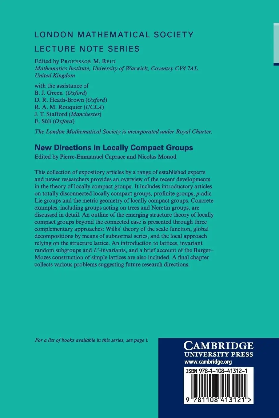 Rückseite: 9781108413121 | New Directions in Locally Compact Groups | Caprace (u. a.) | Buch