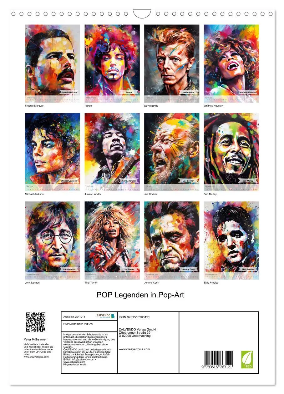Bild: 9783516263121 | POP Legenden in Pop-Art (Wandkalender 2026 DIN A3 hoch), CALVENDO...