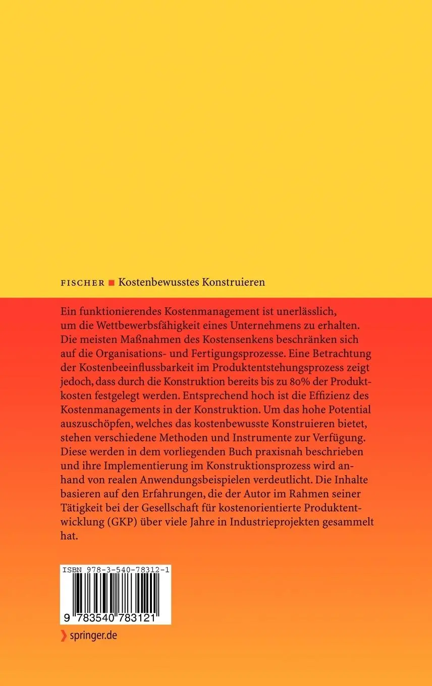 Rückseite: 9783540783121 | Kostenbewusstes Konstruieren | Jan O. Fischer | Buch | ix | Deutsch
