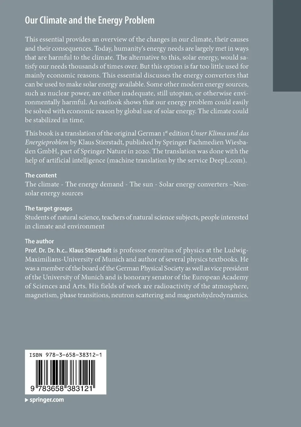 Rückseite: 9783658383121 | Our Climate and the Energy Problem | Klaus Stierstadt | Taschenbuch
