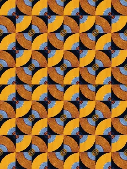 Bild: 4250915933221 | WAX Geschenkpapier, Die Farben Afrikas - Motiv Orange-blaue Kreise