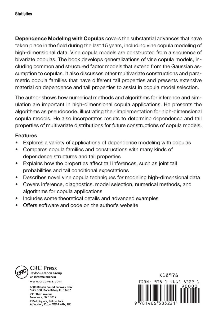 Rückseite: 9781466583221 | Dependence Modeling with Copulas | Harry Joe | Buch | Englisch | 2014