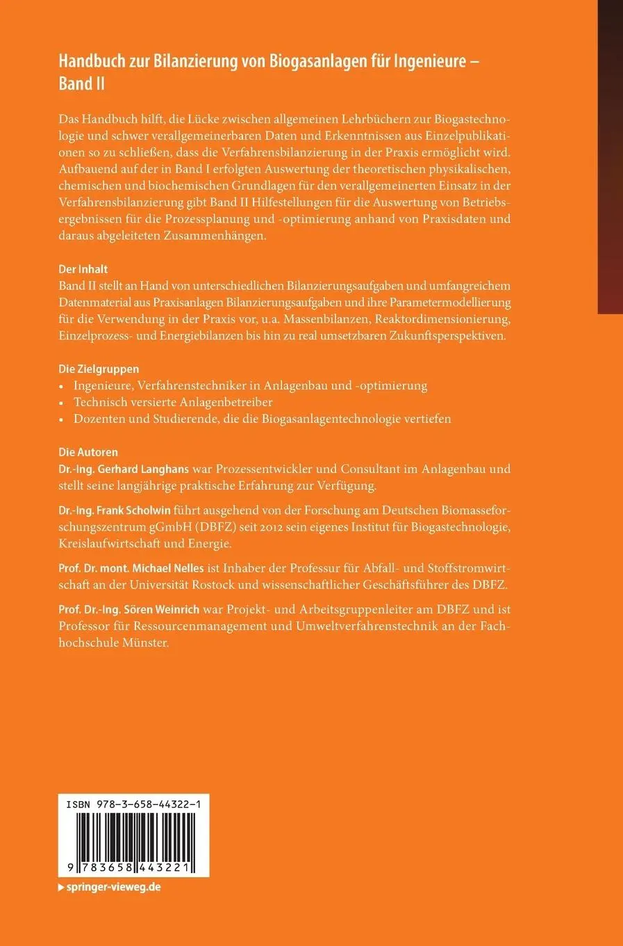 Rückseite: 9783658443221 | Handbuch zur Bilanzierung von Biogasanlagen für Ingenieure - Band II