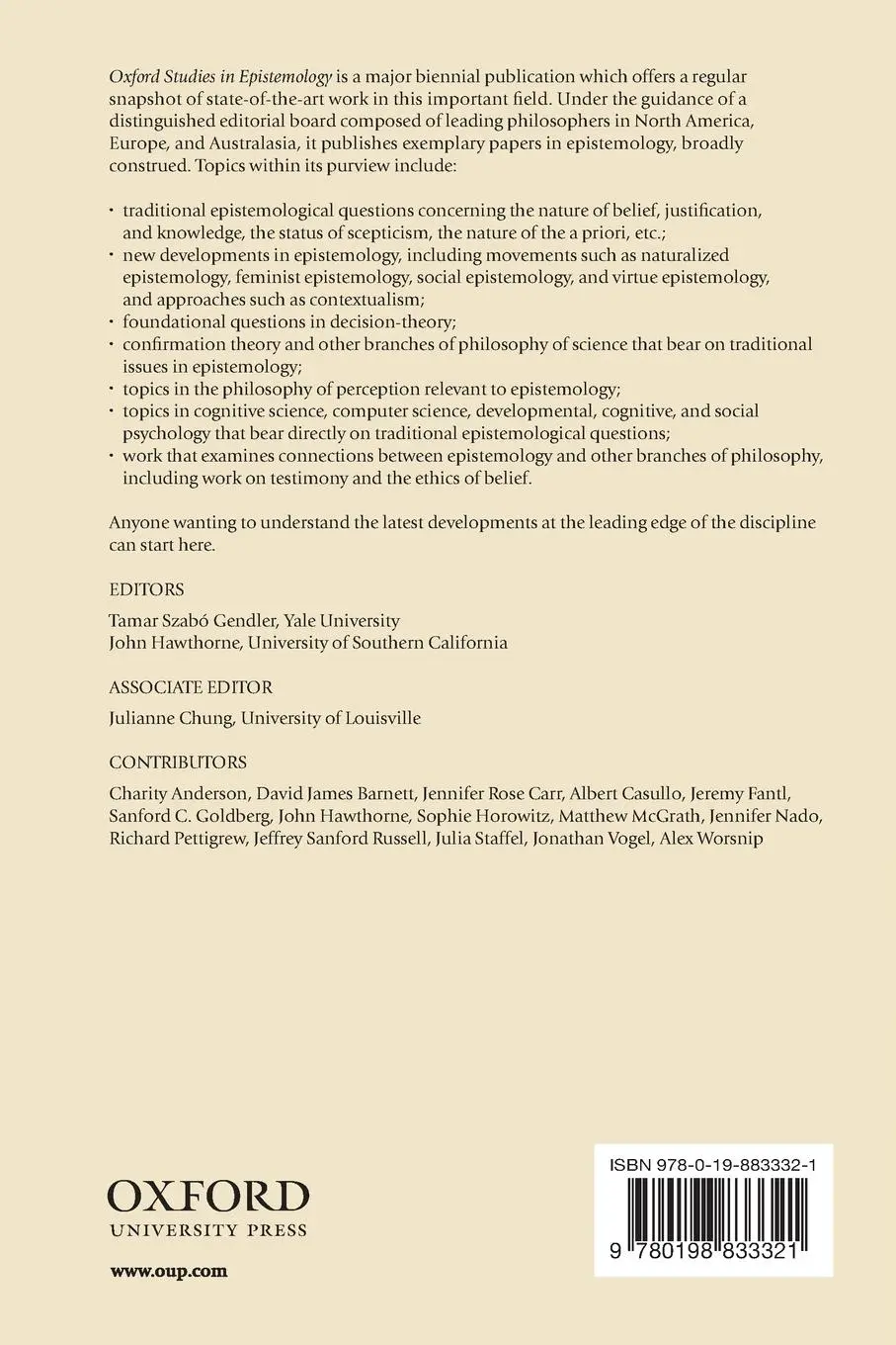 Rückseite: 9780198833321 | Oxford Studies in Epistemology Volume 6 | Tamar Szabó Gendler | Buch