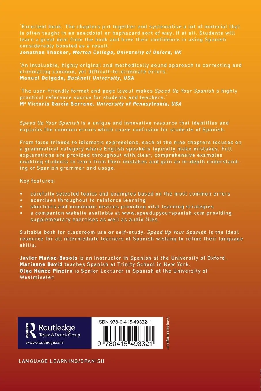 Rückseite: 9780415493321 | Speed Up Your Spanish | Strategies to Avoid Common Errors | Buch