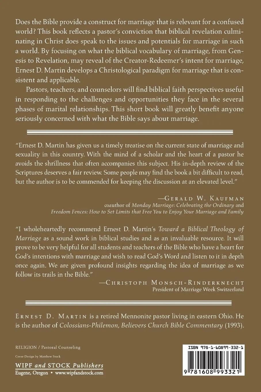 Rückseite: 9781608993321 | Toward a Biblical Theology of Marriage | Ernest D. Martin | Buch
