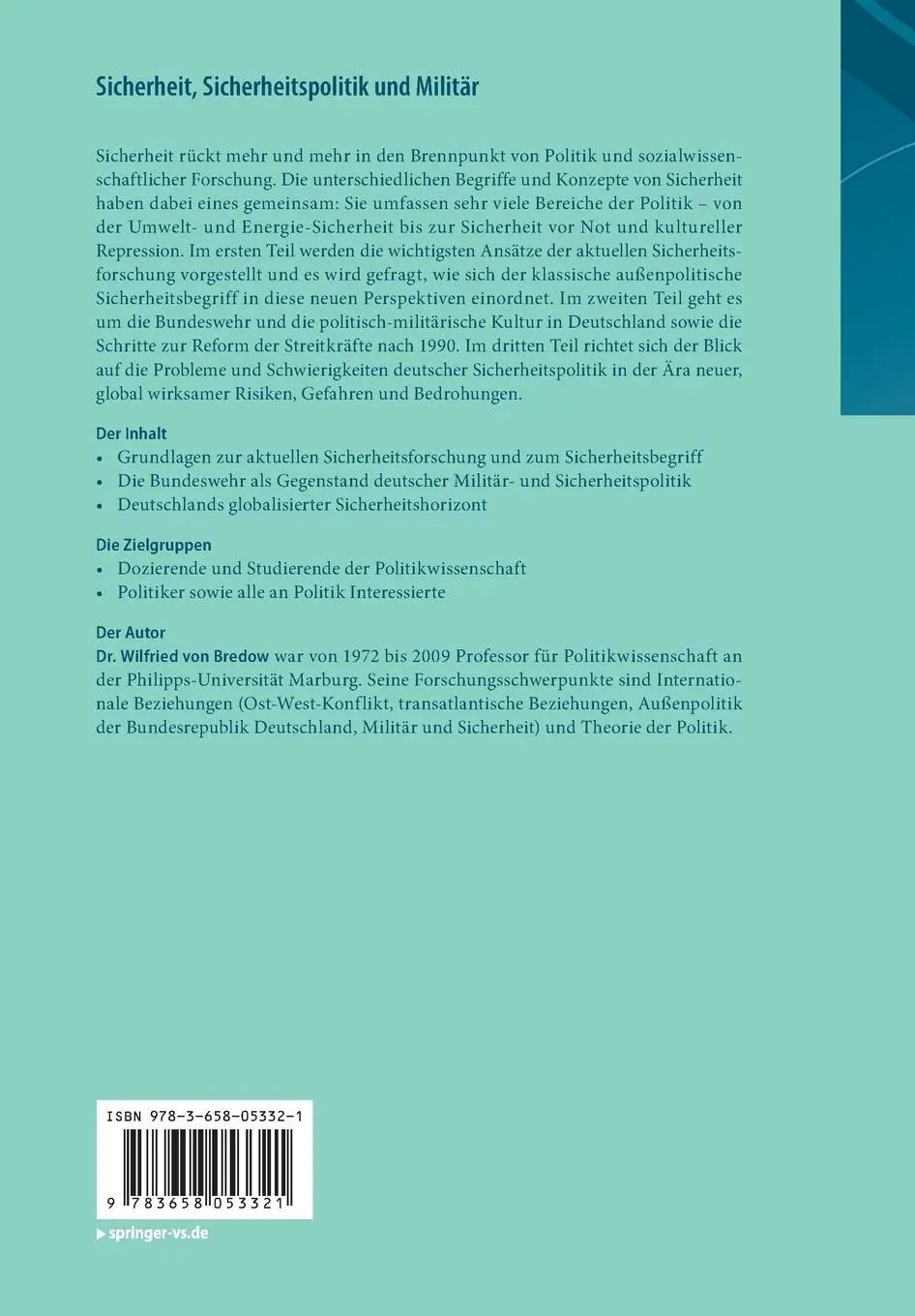 Rückseite: 9783658053321 | Sicherheit, Sicherheitspolitik und Militär | Wilfried Von Bredow | xii