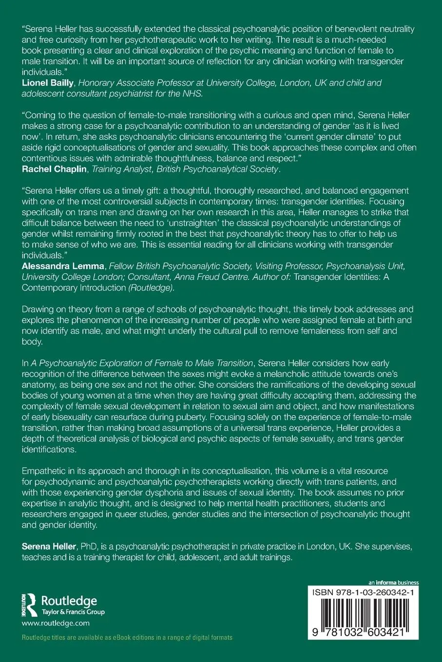 Rückseite: 9781032603421 | A Psychoanalytic Exploration of Female to Male Transition | Heller
