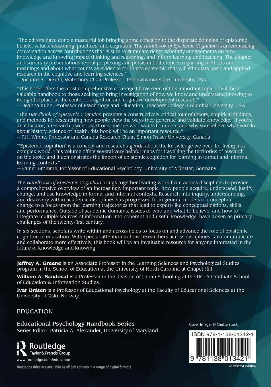 Rückseite: 9781138013421 | Handbook of Epistemic Cognition | Jeffrey A. Greene (u. a.) | Buch