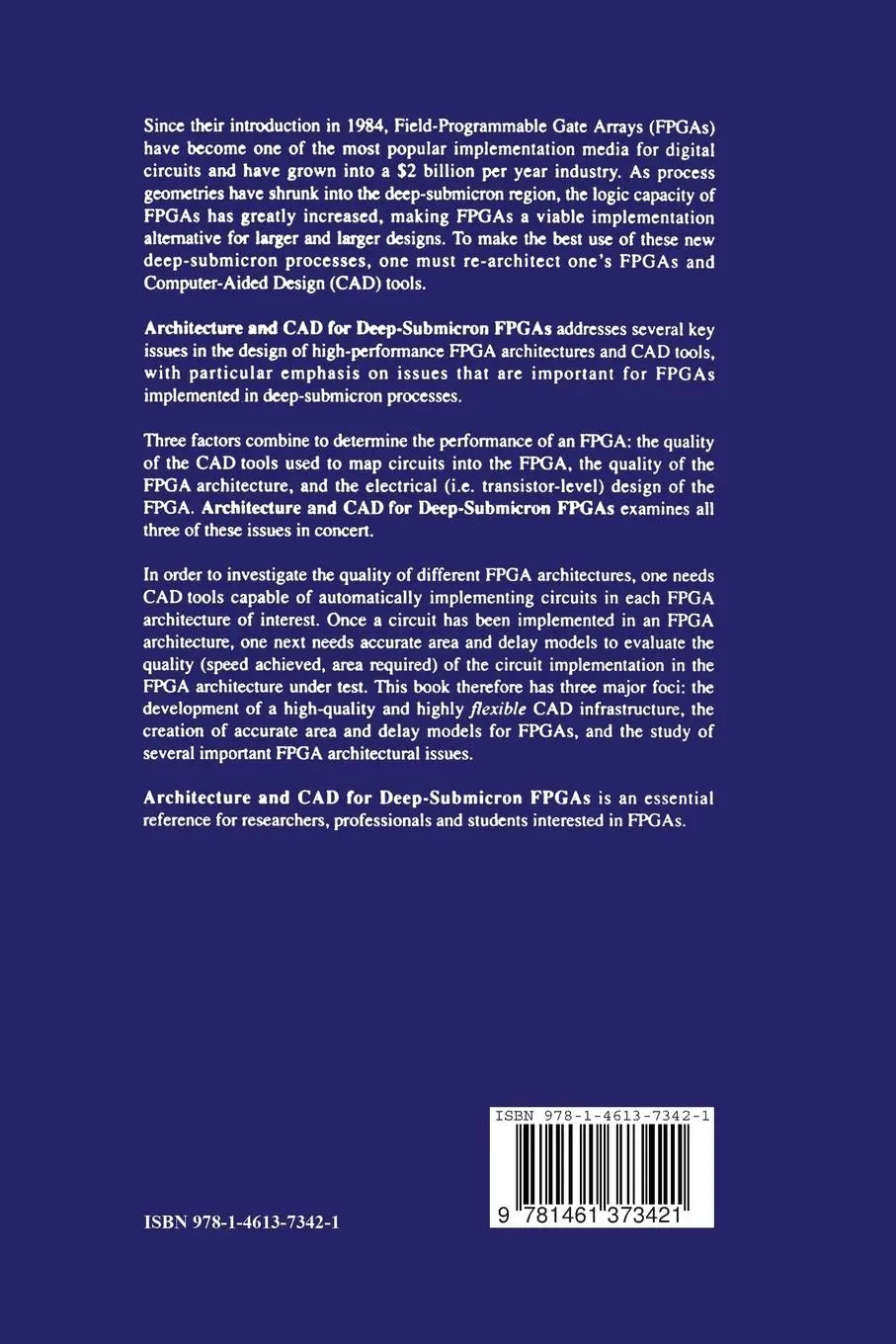 Rückseite: 9781461373421 | Architecture and CAD for Deep-Submicron FPGAS | Vaughn Betz (u. a.)
