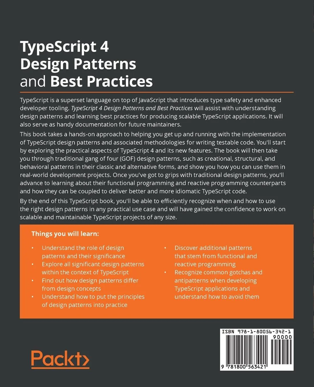 Rückseite: 9781800563421 | TypeScript 4 Design Patterns and Best Practices | Theo Despoudis