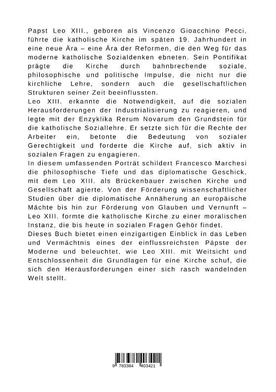Rückseite: 9783384403421 | Papst Leo XIII.: Wegbereiter der Katholischen Soziallehre | Marchesi