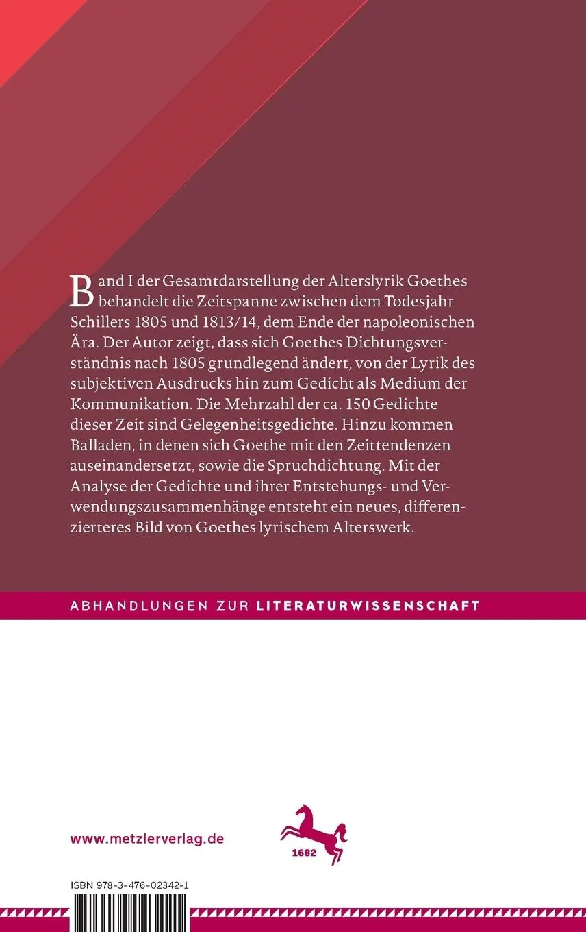 Rückseite: 9783476023421 | Goethes späte Lyrik | Reiner Wild | Buch | xv | Deutsch | 2023