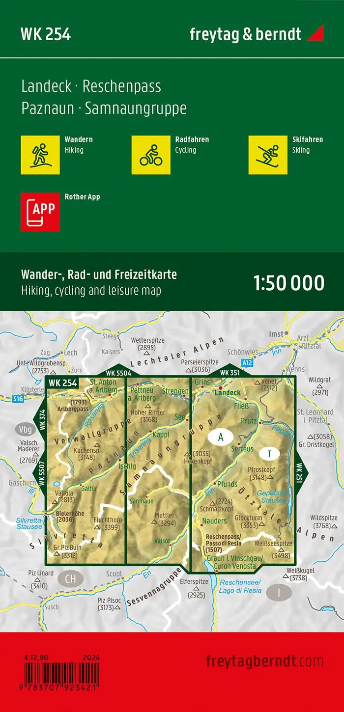 Rückseite: 9783707923421 | freytag &amp; berndt Wanderkarte WK 254 Landeck - Reschenpass, Paznaun...