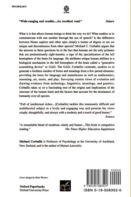 Rückseite: 9780195083521 | The Lopsided Ape | Evolution of the Generative Mind | Corballis | Buch