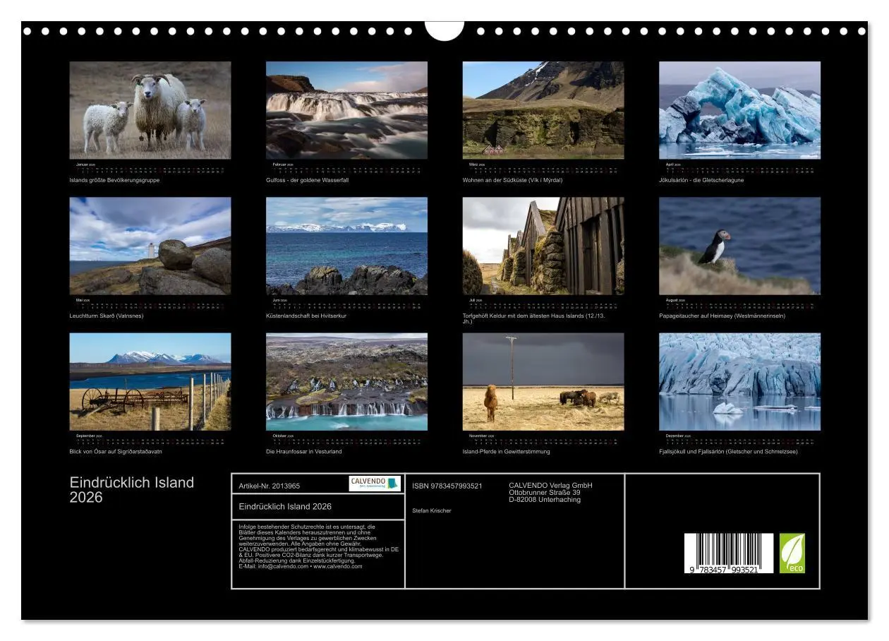 Bild: 9783457993521 | Eindrücklich Island 2026 (Wandkalender 2026 DIN A3 quer), CALVENDO...