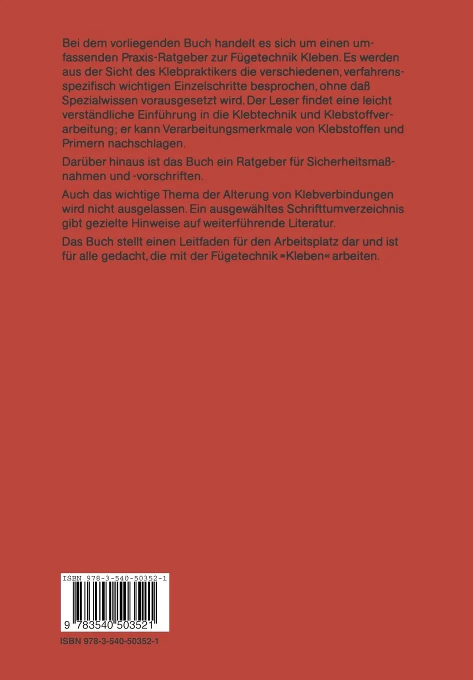 Rückseite: 9783540503521 | Praxis des Klebens | Andreas Groß (u. a.) | Taschenbuch | xiii | 1988